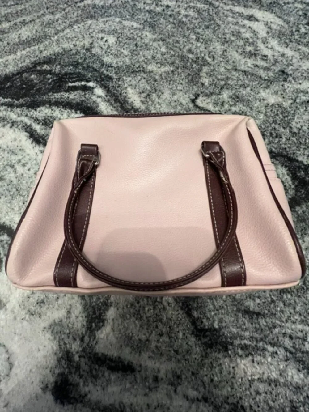 PERRY‎ ELLIS pink leather satchel handbag brown leather trim